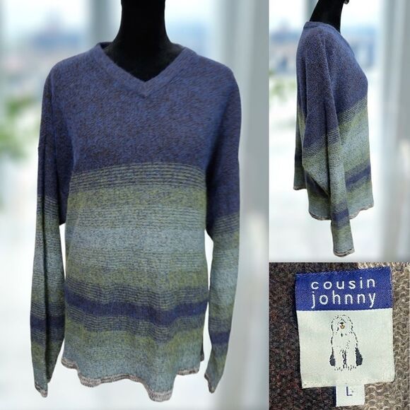 Anthropologie Cousin Johnny Merino Wool Multicolor Pullover Jumper Sweater Sz L - Picture 1 of 12
